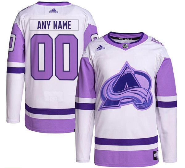 Men's Colorado Avalanche Custom adidas 2021-22 White Purple Hockey Fights Cancer Primegreen Jersey Stitched