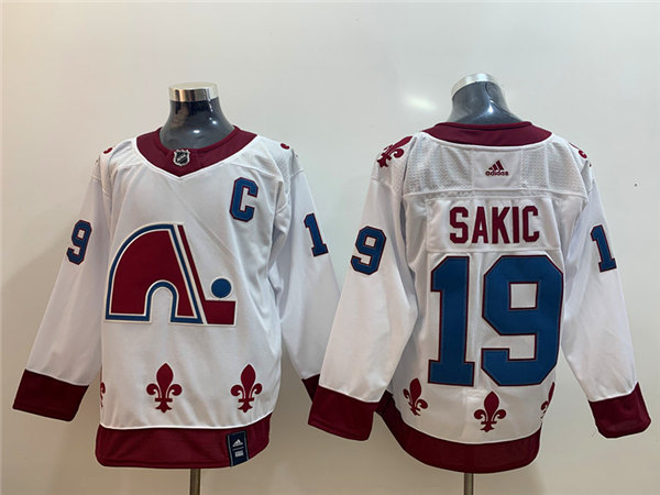 Men's Colorado Avalanche Retired Player #19 Joe Sakic Adidas White 2021 Season Reverse Retro ersey Stitched