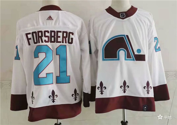 Men's Colorado Avalanche Retired Player #21 Peter Forsberg Adidas White 2021 Season Reverse Retro Jersey Stitched