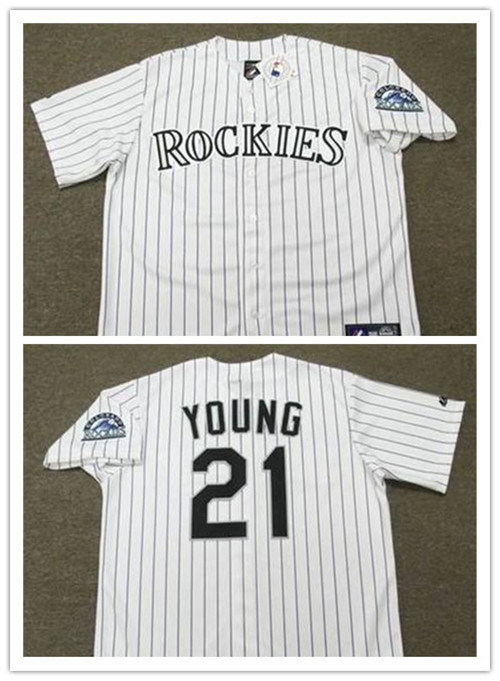 Men's Colorado Rockies #21 ERIC YOUNG 1996 Majestic Throwback Home Baseball Jerseys