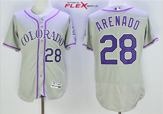 Men's Colorado Rockies #28 Nolan Arenado Majestic Team Grey 2016 FlexBase Baseball Jerseys