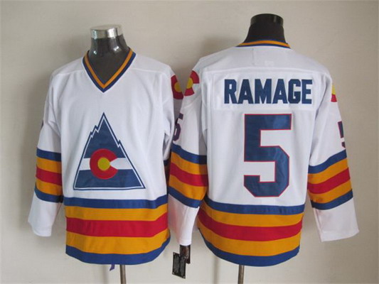 Men's Colorado Rockies #5 Rab Ramage 1976-77 White CCM Vintage Throwback Jersey Stitched