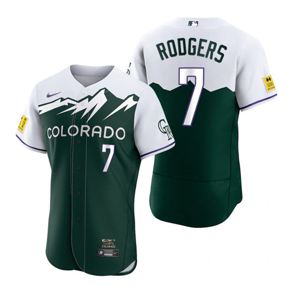 Men's Colorado Rockies #7 Brendan Rodgers Green 2022 City Connect Player Jersey