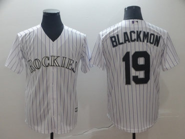 Men's Colorado Rockies 19 Charlie Blackmon White Cool Base Jersey的副本