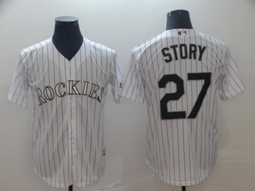 Men's Colorado Rockies 27 Trevor Story White Cool Base Jersey的副本