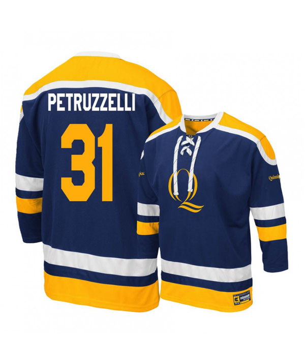 Men's Colosseum Quinnipiac Bobcats 31 Keith Petruzzelli Navy Hockey Jersey