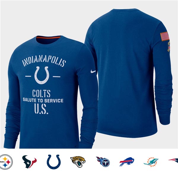 Men's Colts Royal 2019 Salute to Service Sideline Long Sleeve T-Shirt