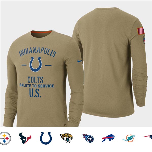 Men's Colts Tan 2019 Salute to Service Sideline Long Sleeve T-Shirt
