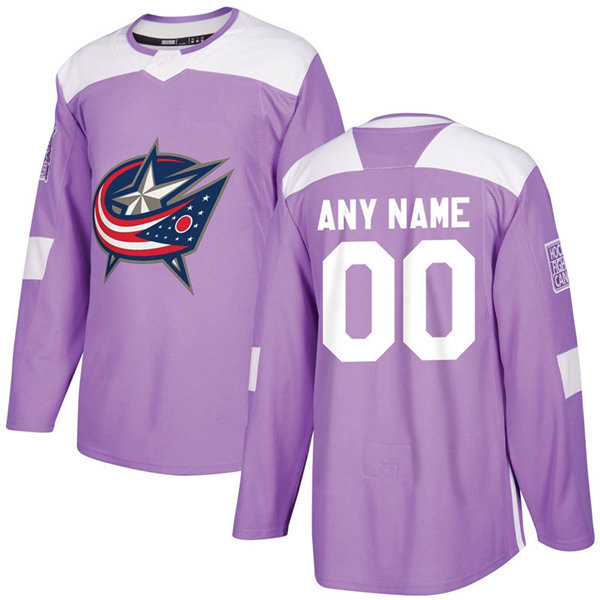 Men's Columbus Blue Jackets Custom Adidas Purple 2018 Hockey Fights Cancer Custom Practice Stitched