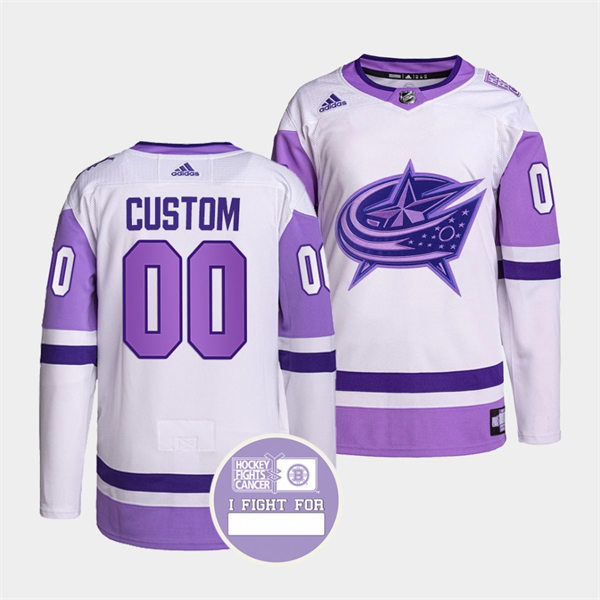 Men's Columbus Blue Jackets Custom Hockey Fights Cancer Jersey #00 Purple White Authentic Pro Stitched