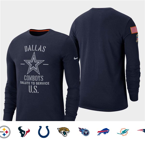 Men's Cowboys Navy 2019 Salute to Service Sideline Long Sleeve T-Shirt