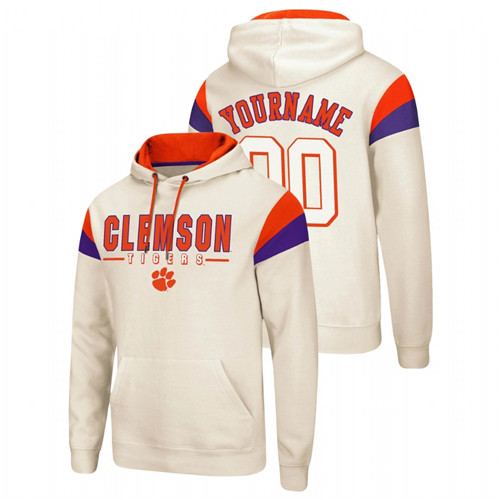 Men's Cream Clemson Tigers Custom Fortress Pullover Hoodie
