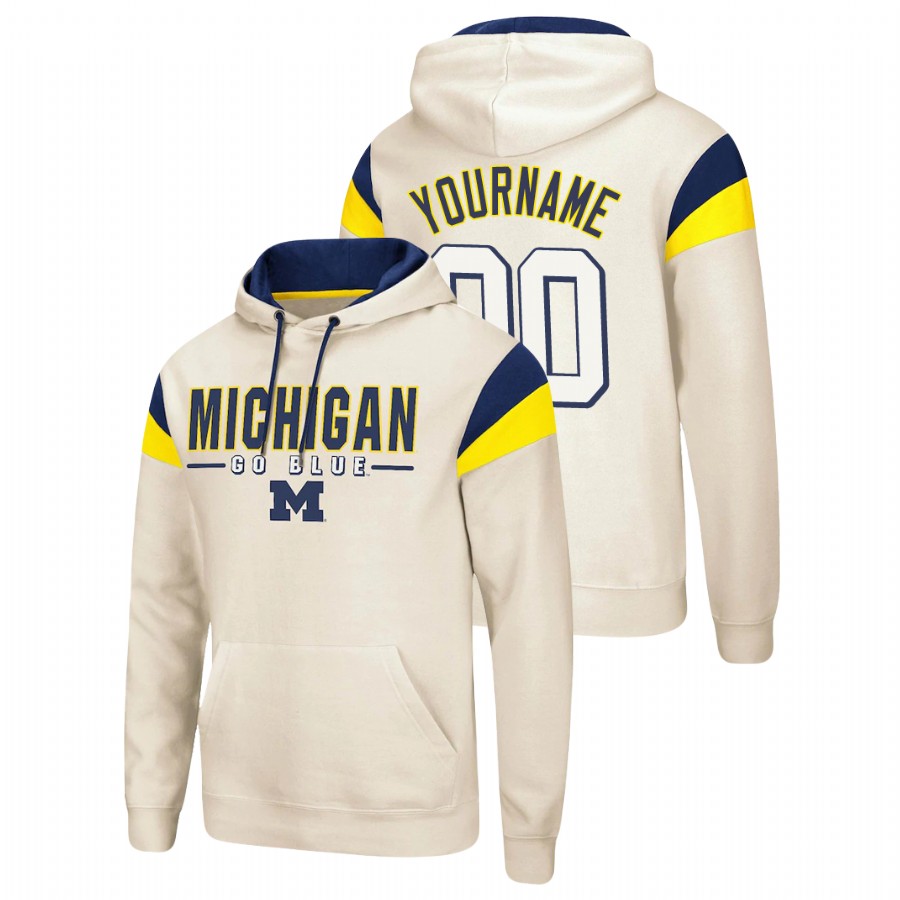 Men's Cream Michigan Wolverines Custom Fortress Pullover Hoodie