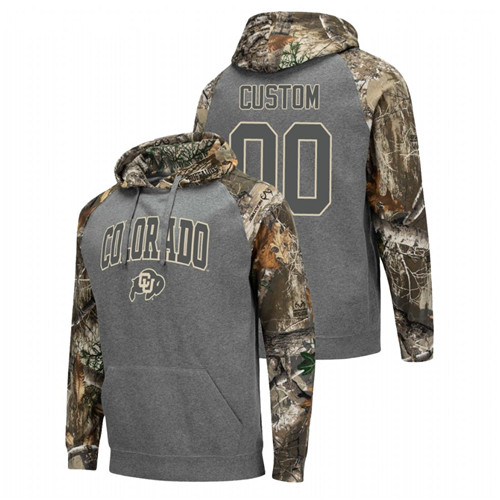 Men's Custom Colorado Buffaloes College Football Charcoal Realtree Camo Raglan Hoodie