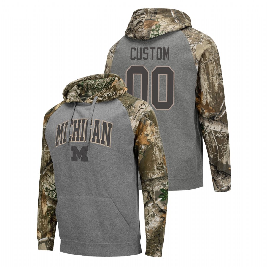 Men's Custom Michigan Wolverines Colosseum Charcoal Realtree Camo Raglan Hoodie