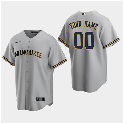 Men's Custom Milwaukee Brewers Gray Road Replica Jersey