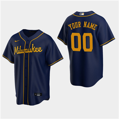 Men's Custom Milwaukee Brewers Navy Alternate Replica Jersey