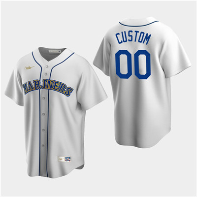 Men's Custom Seattle Mariners White Home Cooperstown Collection Nike Jersey
