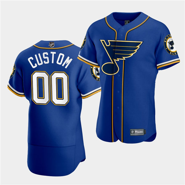 Men's Custom St. Louis Blues 2020 NHL X MLB Crossover Edition Royal Baseball Jersey Stitched