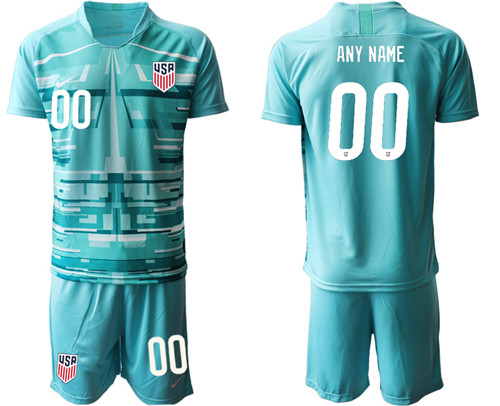 Men's Custom USA lake blue Goalkeeper Jersey
