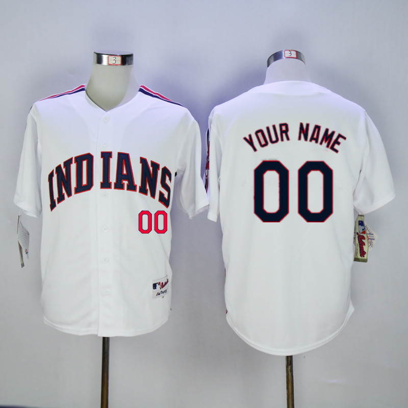 Men's Customized Cleveland Indians White 1993 Throwback Cool Base Personal Baseball Jersey