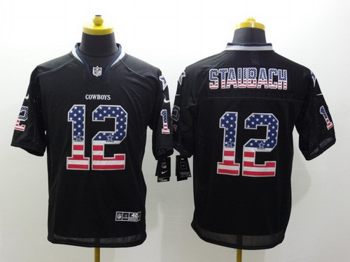 Men's Dallas Cowboys #12 Roger Staubach 2014 USA Flag Fashion Black Nik Elite Stitched Jerseys