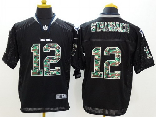 Men's Dallas Cowboys #12 Roger Staubach Black With Camo Nike Elite Stitched Jersey