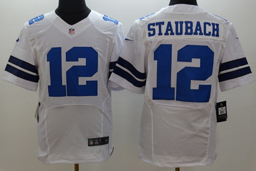 Men's Dallas Cowboys #12 Roger Staubach White Nik Elite Stitched Jersey