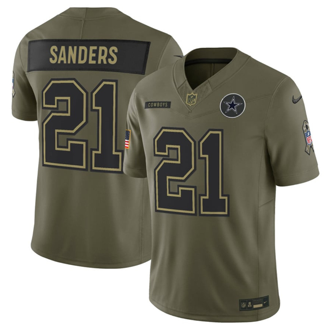 Men's Dallas Cowboys #21 Deion Sanders Olive 2025 F.U.S.E. Salute to Service Limited Football Stitched Jersey