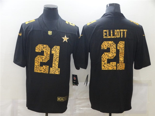 Men's Dallas Cowboys #21 Ezekiel Elliott Black Nike Leopard Fashion Football Stitched Jersey