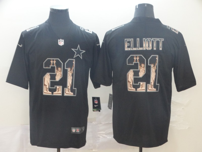 Men's Dallas Cowboys #21 Ezekiel Elliott Black Nike Statue Of Liberty Legend Stitched Jersey