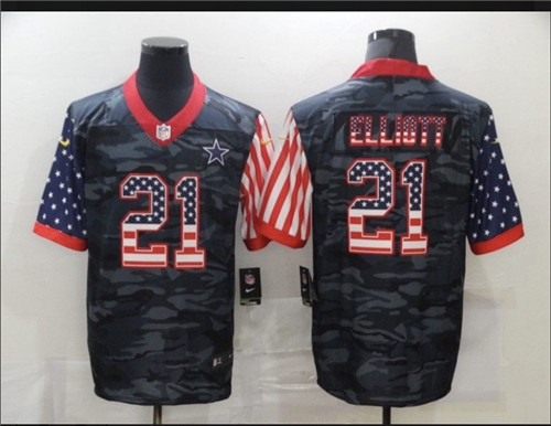 Men's Dallas Cowboys #21 Ezekiel Elliott Camo Salute To Serve USA Flag Limited Jersey