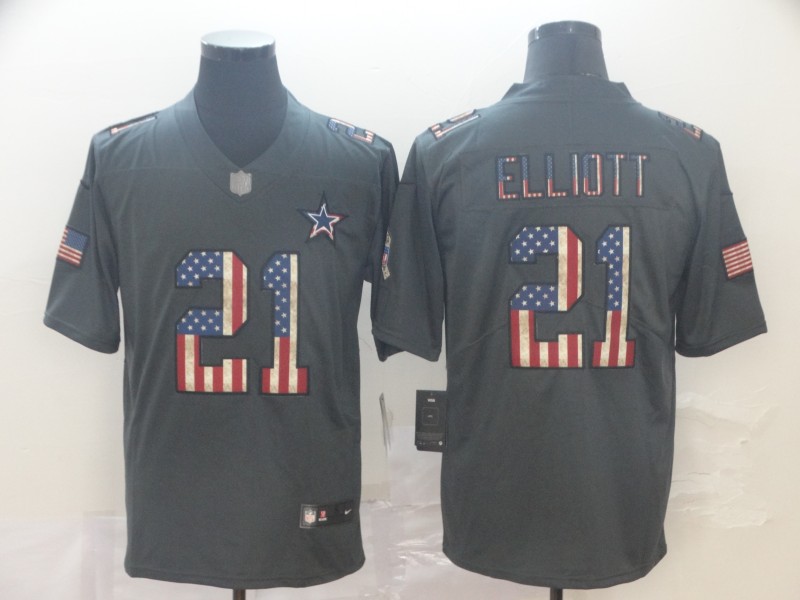 Men's Dallas Cowboys #21 Ezekiel Elliott Charcoal Nike USA Flag Retro Football Stitched Jersey
