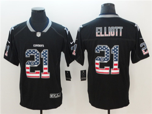 Men's Dallas Cowboys #21 Ezekiel Elliott Nike USA Flag Fashion Black Limited Stitched Jersey