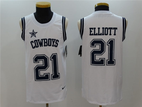 Men's Dallas Cowboys #21 Ezekiel Elliott Nike White Vest Stitched Jersey