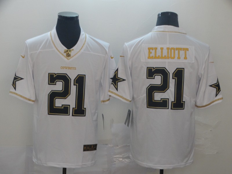 Men's Dallas Cowboys #21 Ezekiel Elliott White Gold Retro Football Stitched Jersey