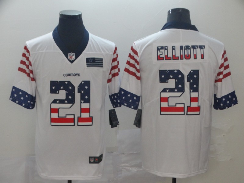 Men's Dallas Cowboys #21 Ezekiel Elliott White Nike USA Flag Retro Football Stitched Jersey