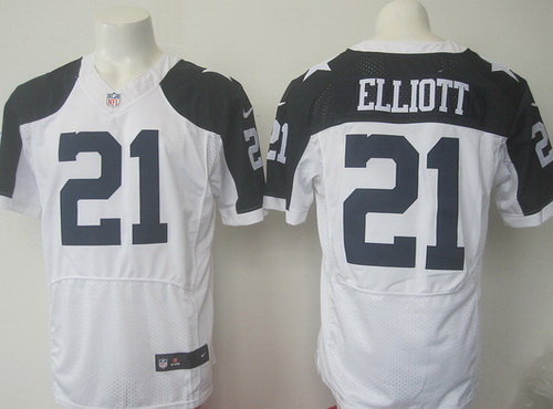 Men's Dallas Cowboys #21 Ezekiel Elliott White Thanksgiving Alternate NFL Nike Elite Stitched Jersey