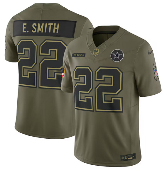 Men's Dallas Cowboys #22 Emmitt Smith Olive 2025 Salute to Service Limited Football Stitched Jersey