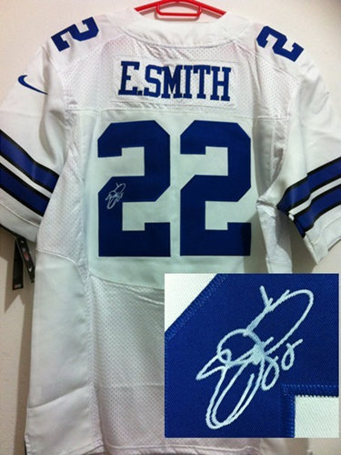 Men's Dallas Cowboys #22 Emmitt Smith White Road EliteSigned Jersey