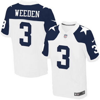 Men's Dallas Cowboys #3 Brandon Weeden White Thanksgiving Alternate NFL Nike Elite Jersey