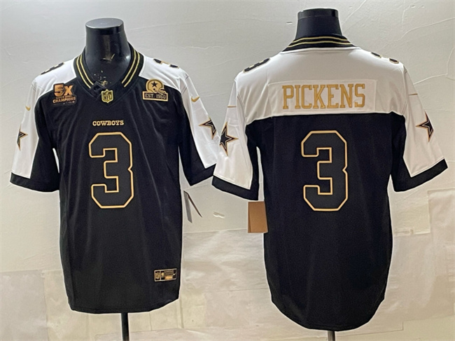 Men's Dallas Cowboys #3 George pickens Black Gold 2025 F.U.S.E. With 5x Super Bowl Champions & Established In 1960 Patch Vapor Limited Stitched Football Jersey