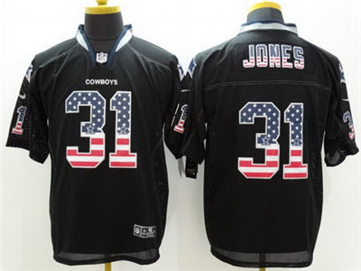Men's Dallas Cowboys #31 Byron Jones Black USA Flag Fashion NFL Nike Elite Stitched Jersey