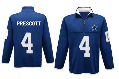 Men's Dallas Cowboys #4 Dak Prescott Antigua Charcoal Fortune Sweater Knit Microfleece Quarter-Zip Pullover Jacket