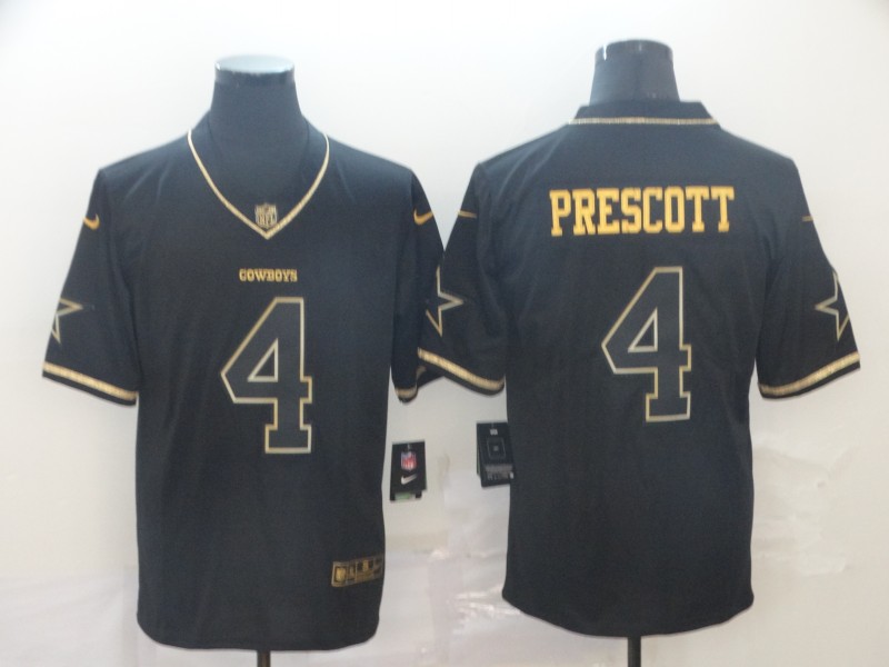 Men's Dallas Cowboys #4 Dak Prescott Black Gold Retro Football Stitched Jersey