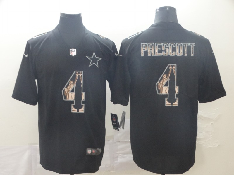Men's Dallas Cowboys #4 Dak Prescott Black Nike Statue Of Liberty Legend Stitched Jersey