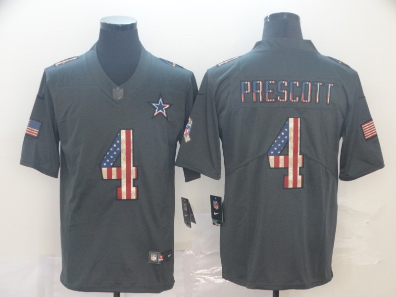 Men's Dallas Cowboys #4 Dak Prescott Charcoal Nike USA Flag Retro Football Stitched Jersey