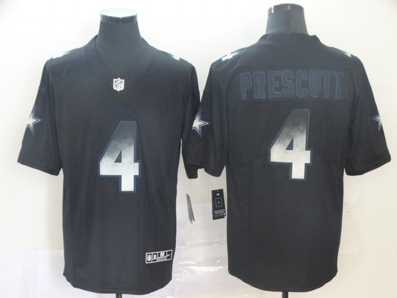 Men's Dallas Cowboys #4 Dak Prescott NFL TEAMS Black Smoke Fashion Limited Stitched Jersey