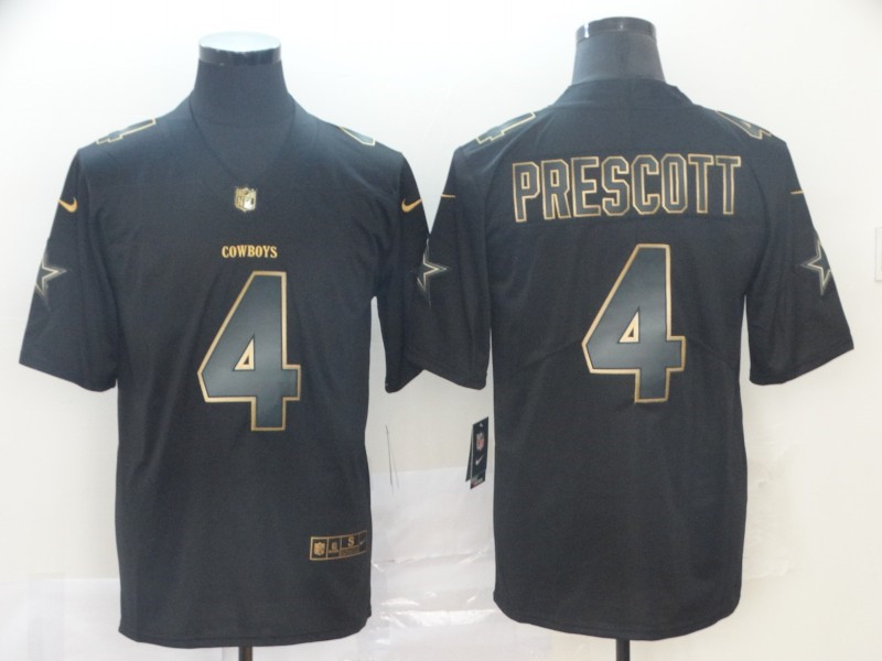Men's Dallas Cowboys #4 Dak Prescott NFL Vapor Limited Black Golden Stitched Jersey