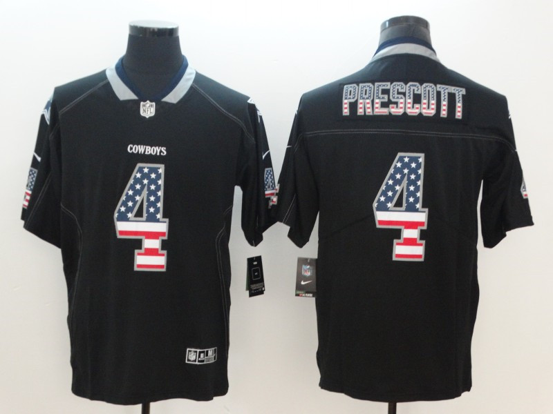 Men's Dallas Cowboys #4 Dak Prescott Nike USA Flag Fashion Black Color Rush Limited Stitched Jersey